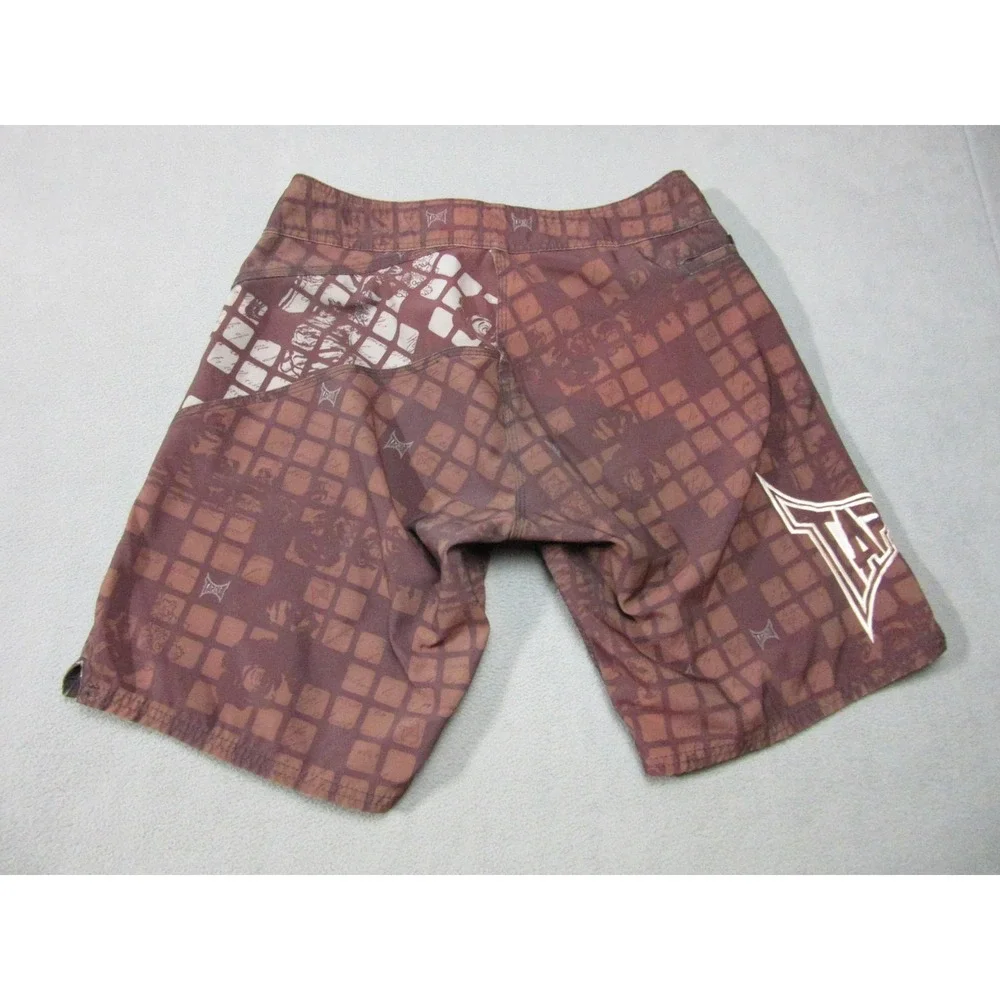 Tapout Shorts Mens Large Brown Check UFC MMA Board Drawstring Jiu Jitsu Y2K
